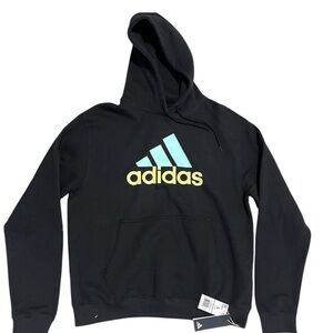 Adidas Men’s 2-Tone BOS Fleece Hoodie Black Aqua Large NEW